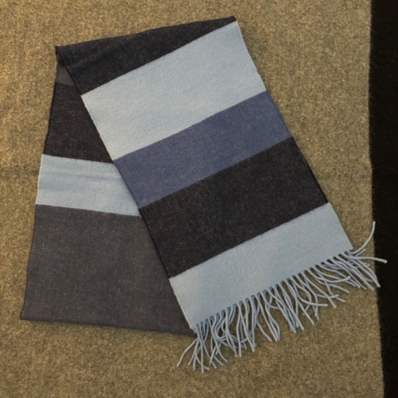 EXPRESS Merino Wool & Cashmere Blue Striped Scarf - Picture 6 of 7